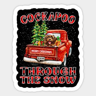 Christmas Cockapoo Through The Snow Dog Santa Truck Tree Sticker